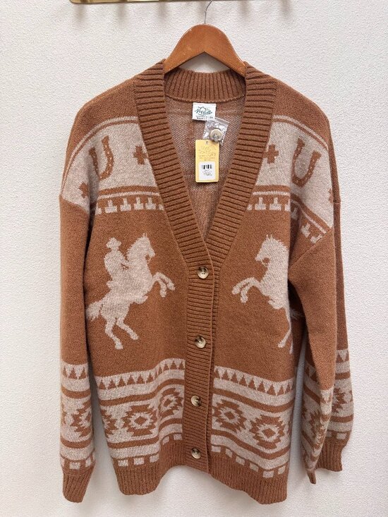 Sweaters - Camel Aztec Sweater Cardigan
